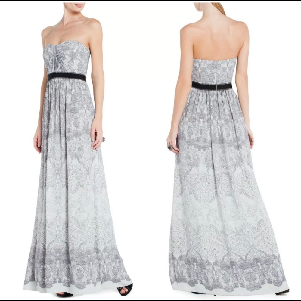 BCBG Women’s Grey Amber Strapless Maxi Dress long